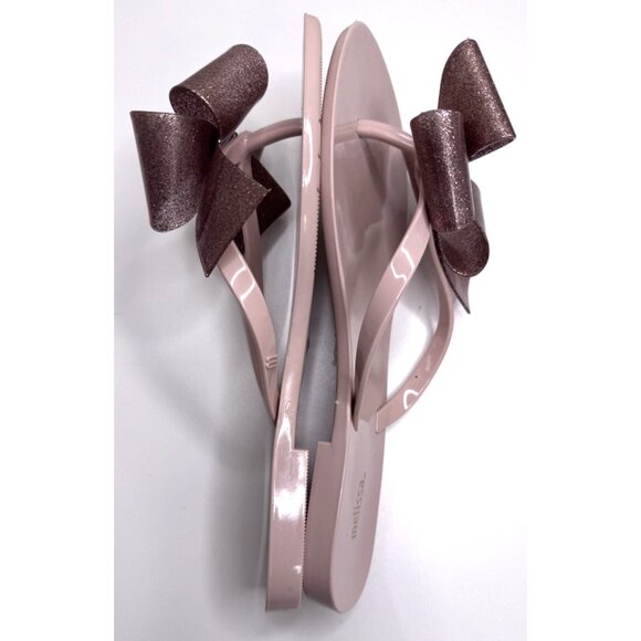 Melissa Women's Rubber Pink Bow Glitter Flip Flops Size 9 - Picture 8 of 12